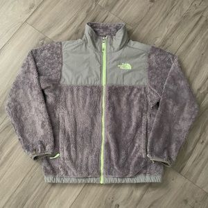 The North Face Full Zip Fleece Hoodie Jacket Girls L/G 14/16 Gray Neon Lime